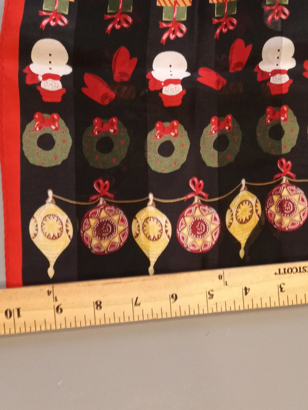 Holiday Ornament Pattern Black and Red Decorative Scarf